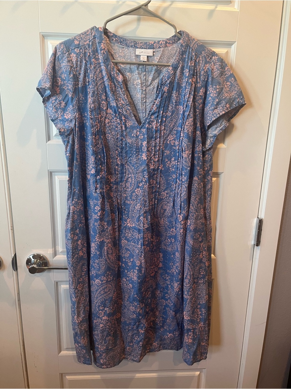 J. Jill Blue Midi Dress with Pink Paisley Print-100% Linen